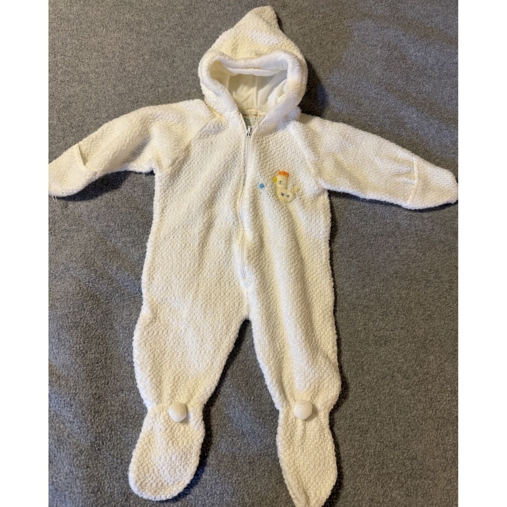 Vintage Soft Spun Acrylic Baby Bunting Romper Feet Hooded Mitten Chicken 1/2-1